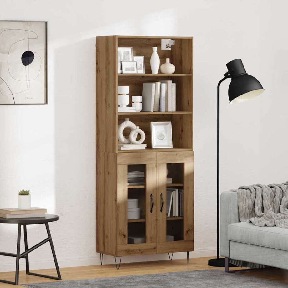 vidaXL Hoge kast 2 pcs Artisan Eiken Bewerkt hout afbeelding 1