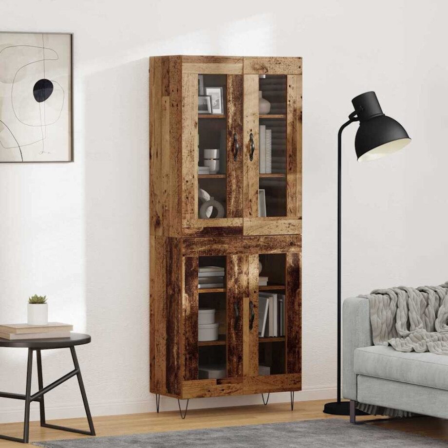 vidaXL Hoge kast Oud Hout 69,5 x 34 x 180 cm Bewerkt hout afbeelding 1
