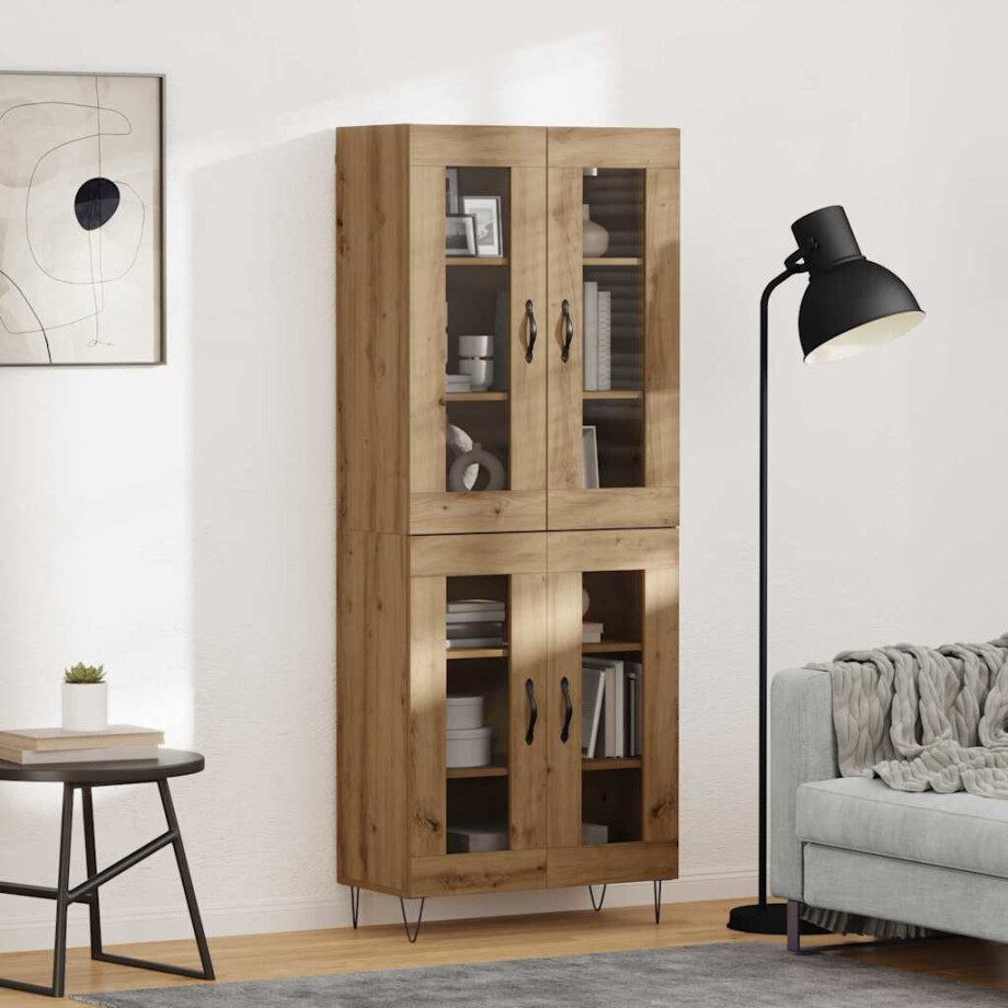 vidaXL Hoge kast Artisan Eiken 69,5 x 34 x 180 cm Bewerkt hout afbeelding 1