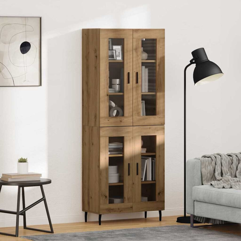 vidaXL Hoge kast 2 pcs Artisan Eiken Geengineerd Hout en Glas afbeelding 1