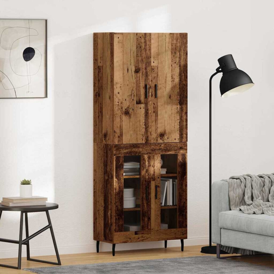 vidaXL Hoge kast Oud hout 69,5 x 34 x 180 cm Bewerkt hout afbeelding 1