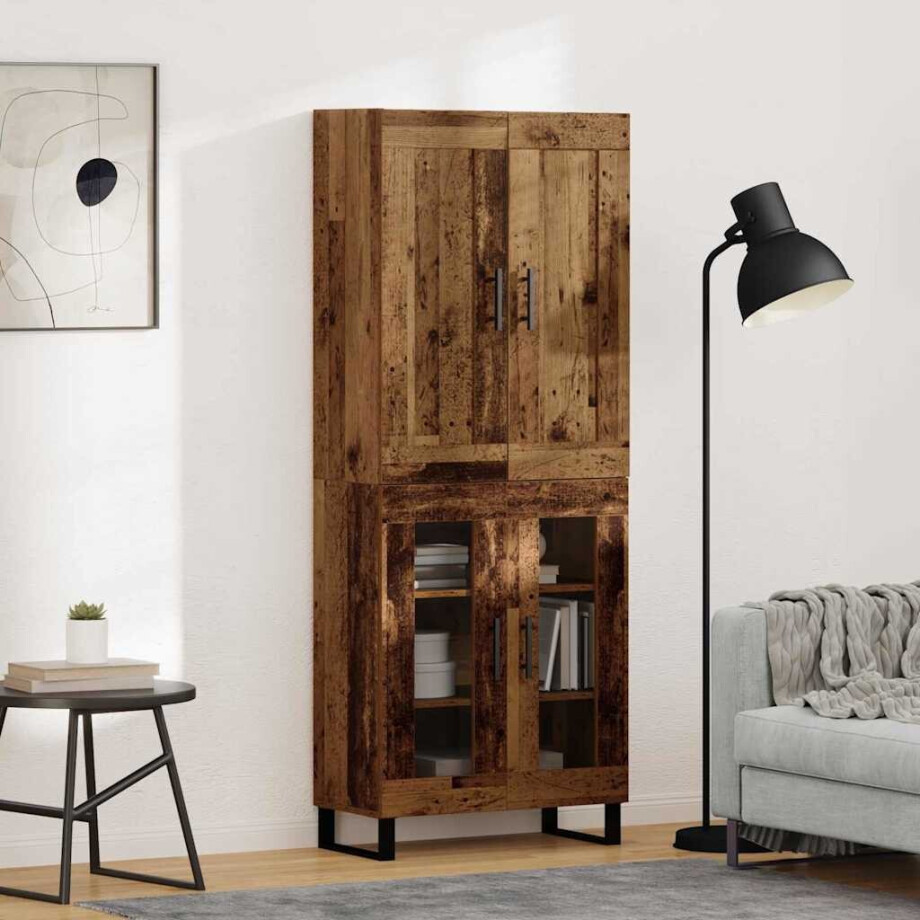 vidaXL Hoge kast Oudhout 69,5 x 34 x 180 cm Bewerkt hout afbeelding 1
