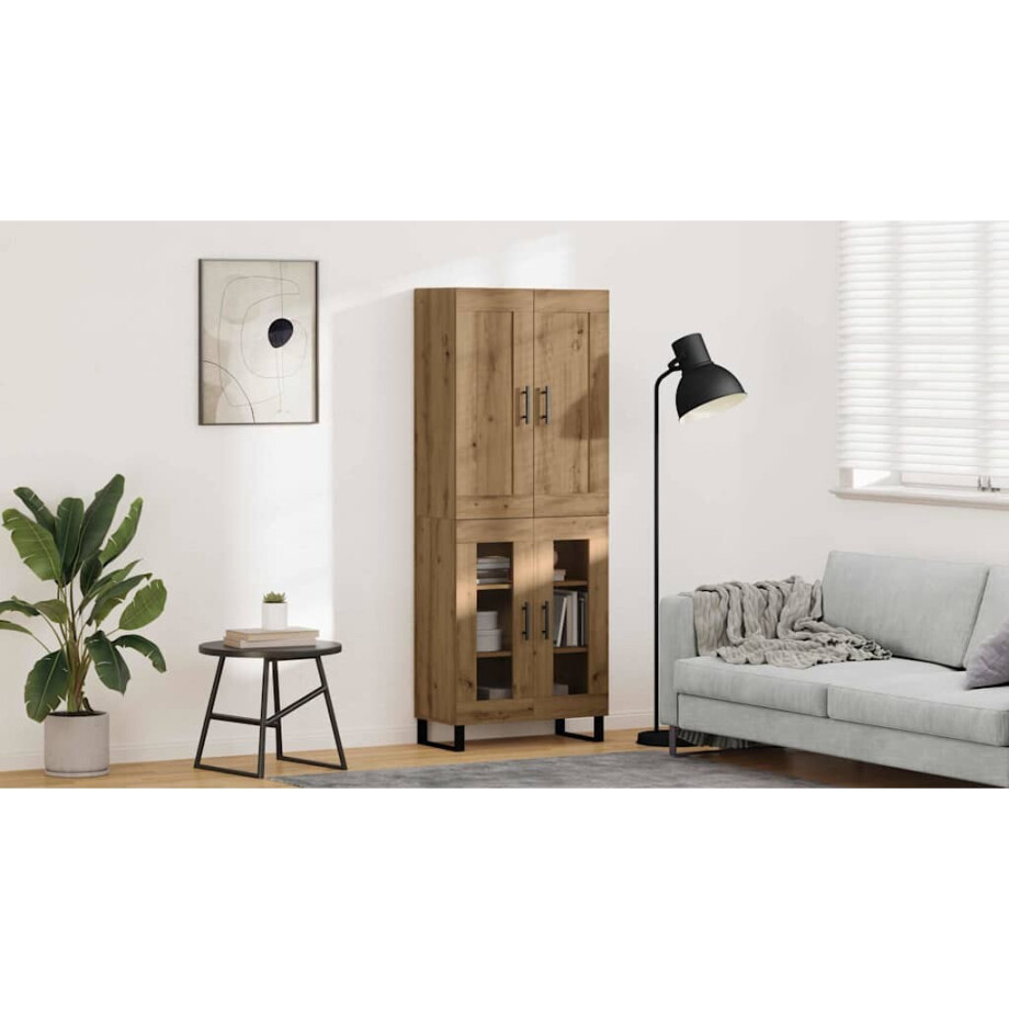 vidaXL Hoge kast Artisan Eiken 69,5 x 34 x 180 cm Bewerkt hout afbeelding 1