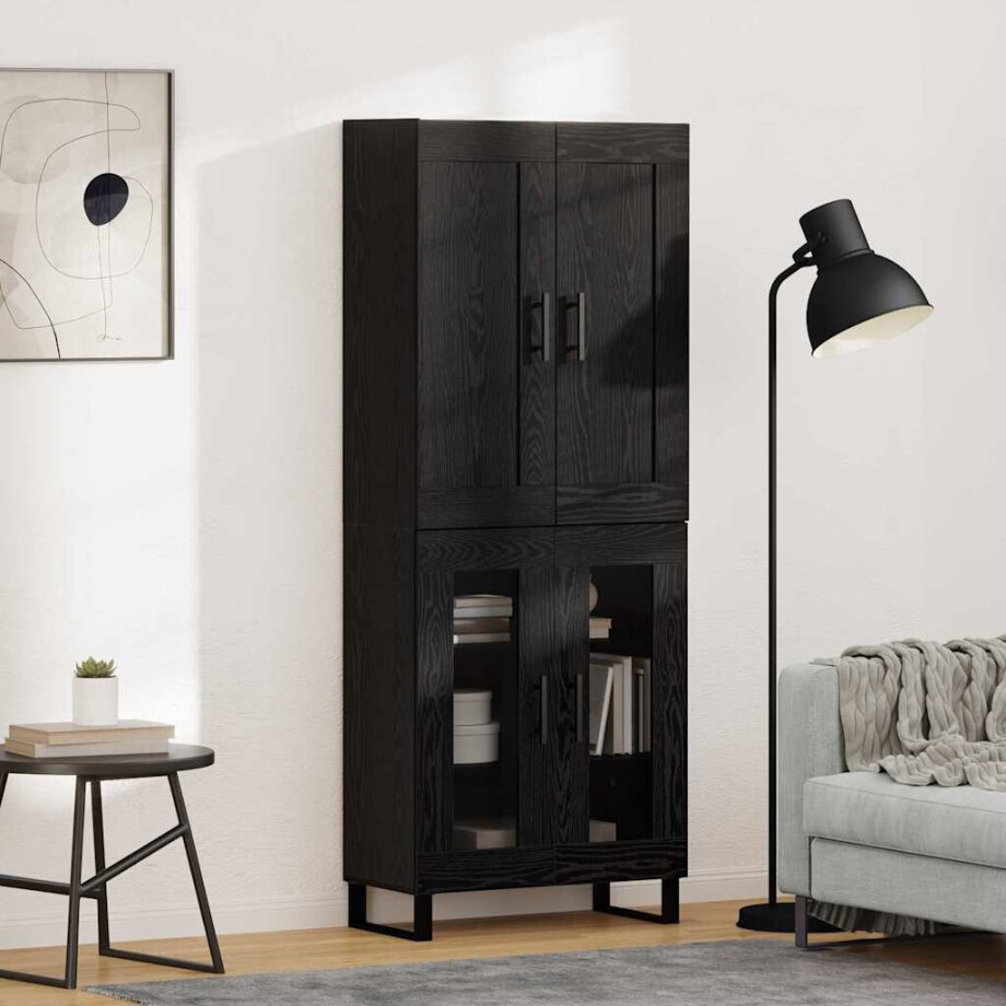 vidaXL Hoge kast Zwart Eiken 69,5 x 34 x 180 cm Bewerkt hout afbeelding 1