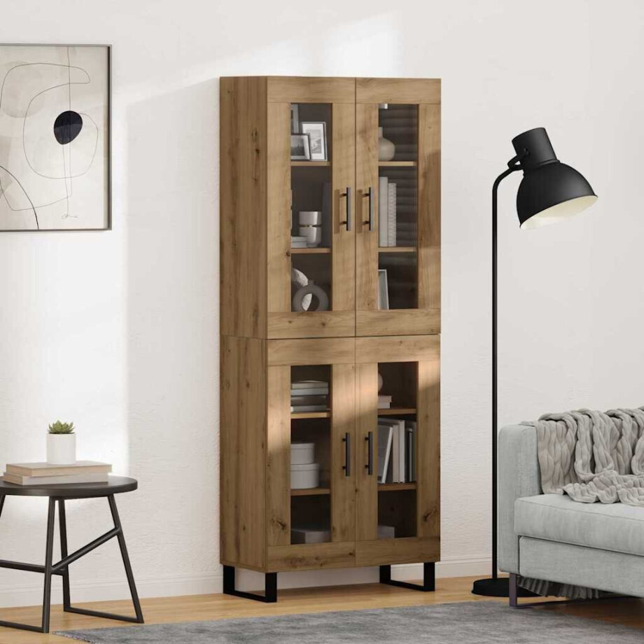 vidaXL Hoge kast 2 pcs Artisan Eiken Geengineerd Hout en Glas afbeelding 1