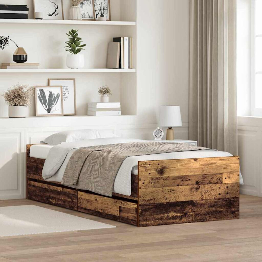 vidaXL Bedframe met lade Oud Hout 90 x 200 cm Massief grenenhout afbeelding 1
