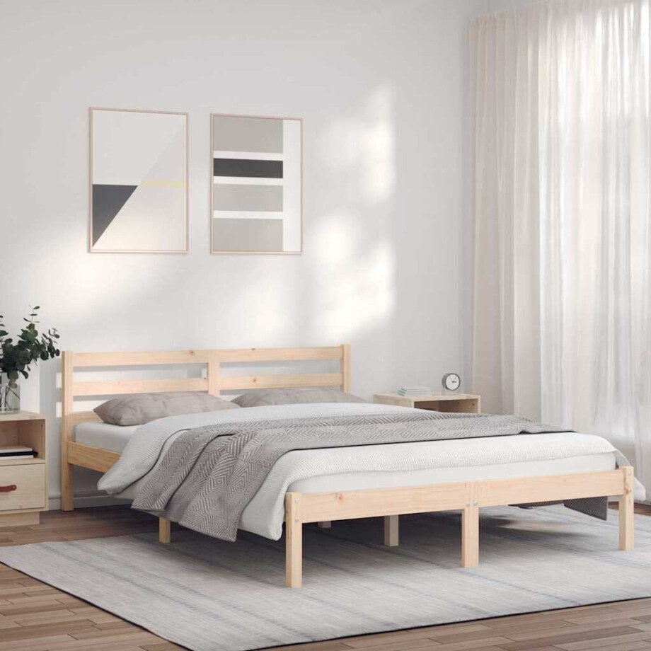 vidaXL Bedframe Naturel 208,5 x 157,5 x 69,5 cm Massief Vurenhout afbeelding 1