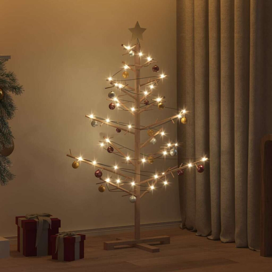 vidaXL Houten kerstboom met standaard Bruin 125 cm Massief grenenhout afbeelding 1