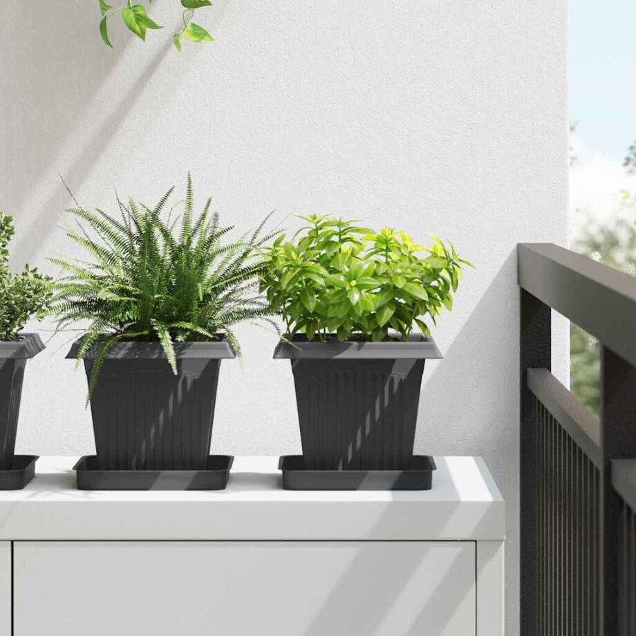 vidaXL Vierkante Bloempot 24 pcs Zwart 16 x 16 x 14 cm Kunststof afbeelding 1