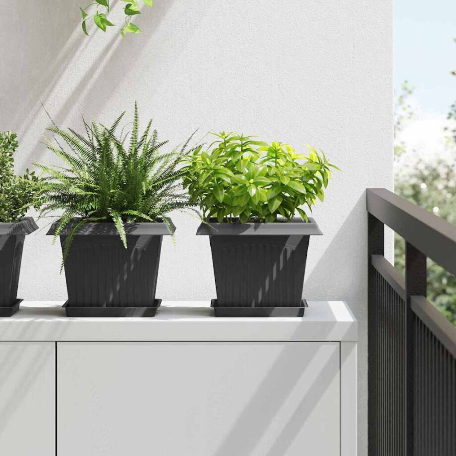 vidaXL Vierkante Bloemenschotel 6 pcs Zwart 18 x 18 x 2 cm Kunststof afbeelding 1