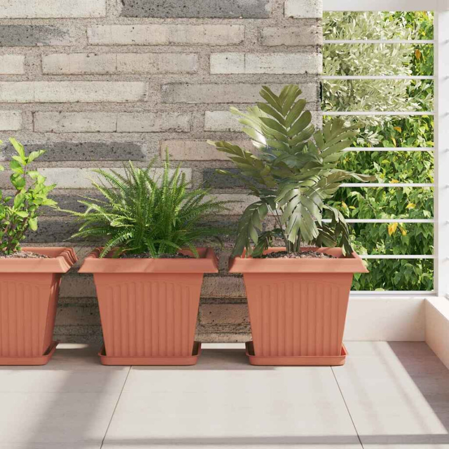 vidaXL Vierkante Bloemenschotel 24 pcs Baksteenrood 21 x 21 x 2 cm afbeelding 1