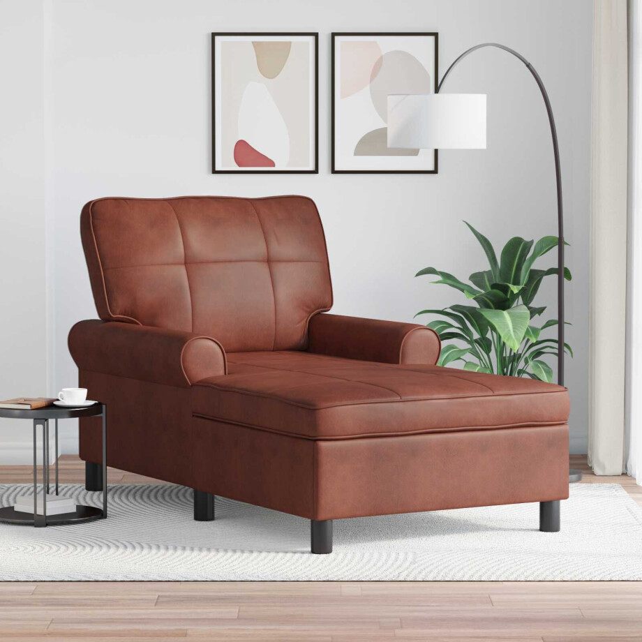 vidaXL Chaise Lounge Glanzend Bruin 91 x 157 x 91 cm Nep Leer afbeelding 1