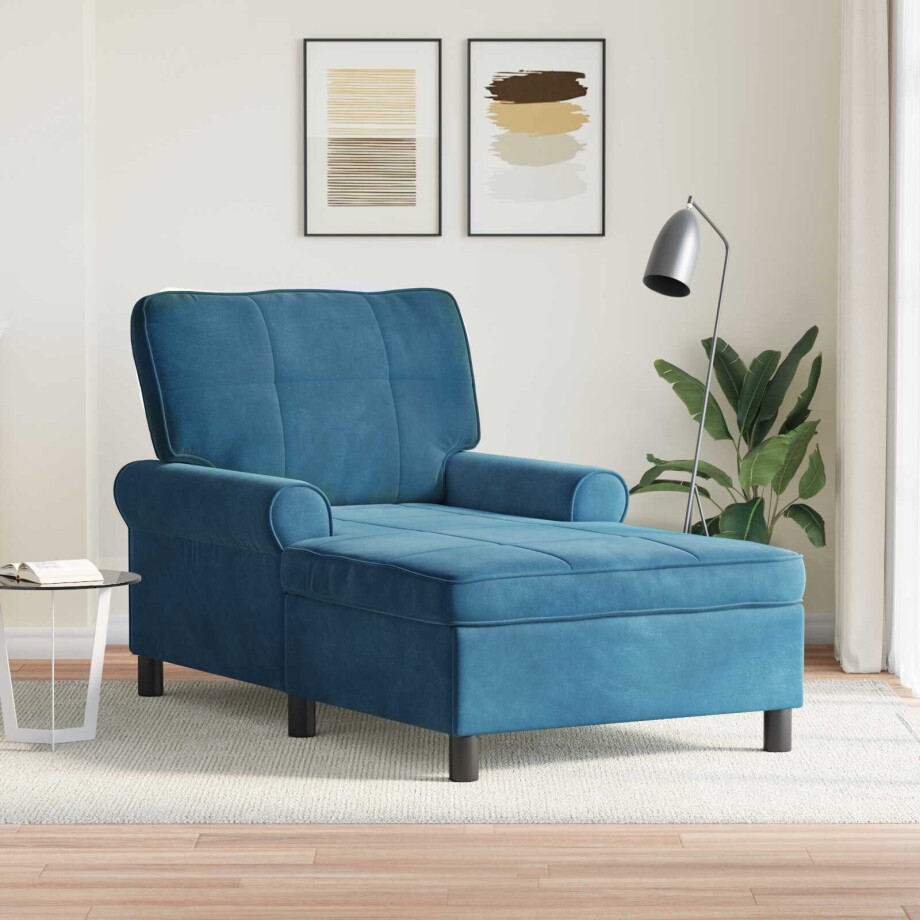 vidaXL Chaise Lounge met kussen Blauw 91 x 157 x 91 cm Fluweel afbeelding 1