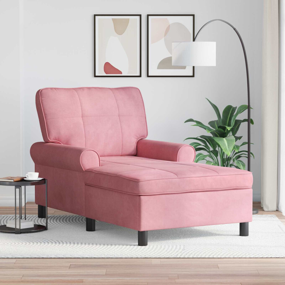 vidaXL Chaise Lounge met kussen Roze 91 x 157 x 91 cm Fluweel afbeelding 1