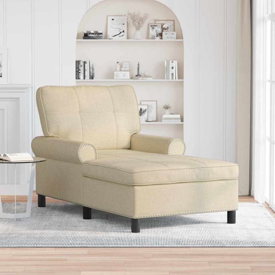 vidaXL Chaise Lounge met kussen Crème 91 x 157 x 91 cm Stof afbeelding 1