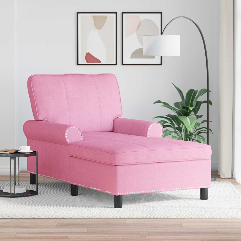 vidaXL Chaise Lounge met kussen Roze 91 x 157 x 91 cm Stof afbeelding 1