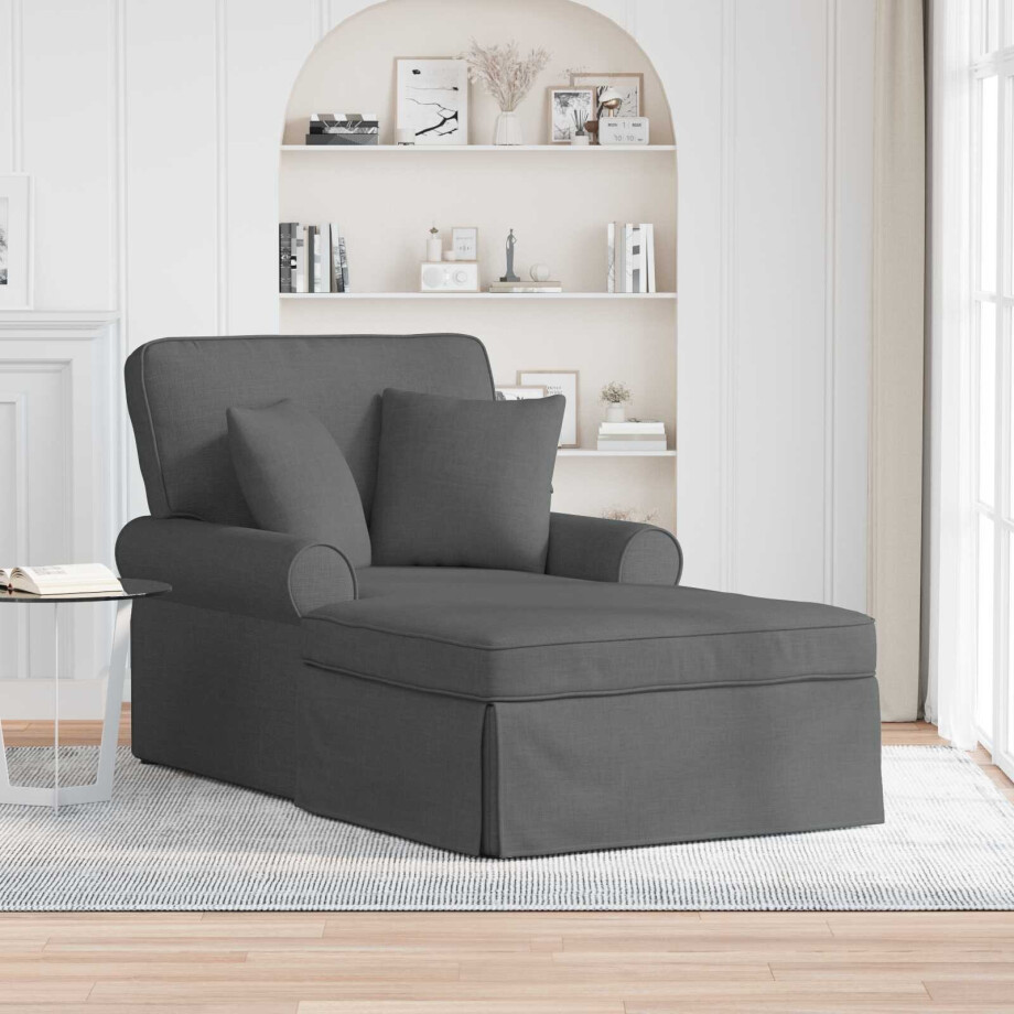 vidaXL Chaise Lounge met Rok met kussen 3 pcs Donkergrijs Stof afbeelding 1