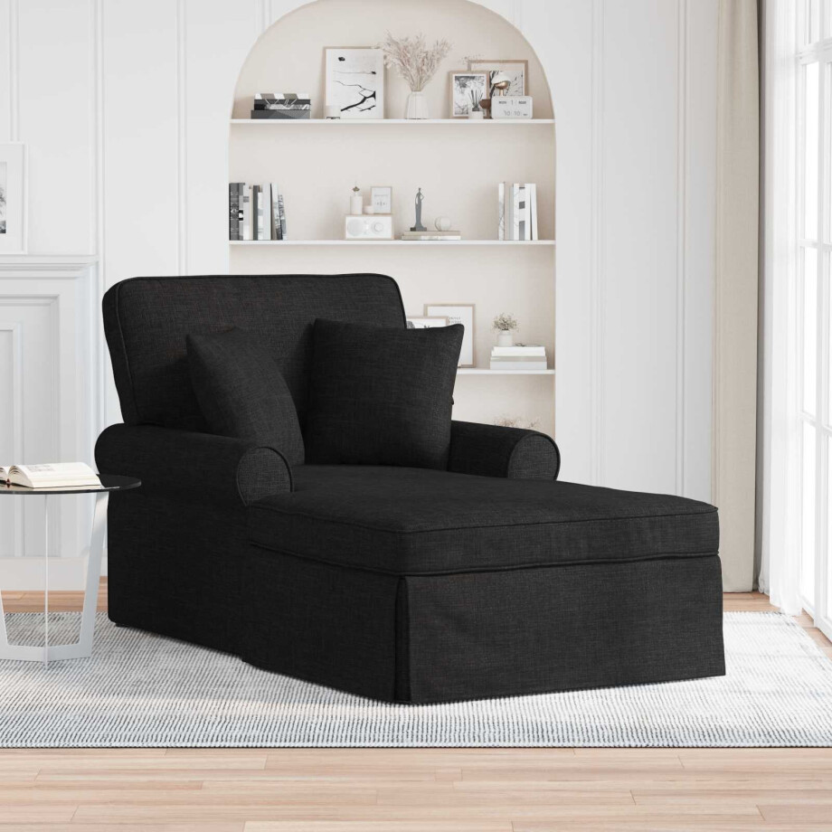 vidaXL Chaise Lounge met Rok met kussen met kussen 3 pcs Zwart Stof afbeelding 1