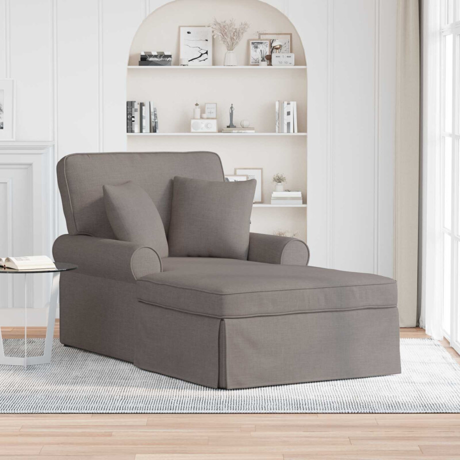 vidaXL Chaise Lounge met Rok met kussen met kussen 3 pcs Taupe Stof afbeelding 1