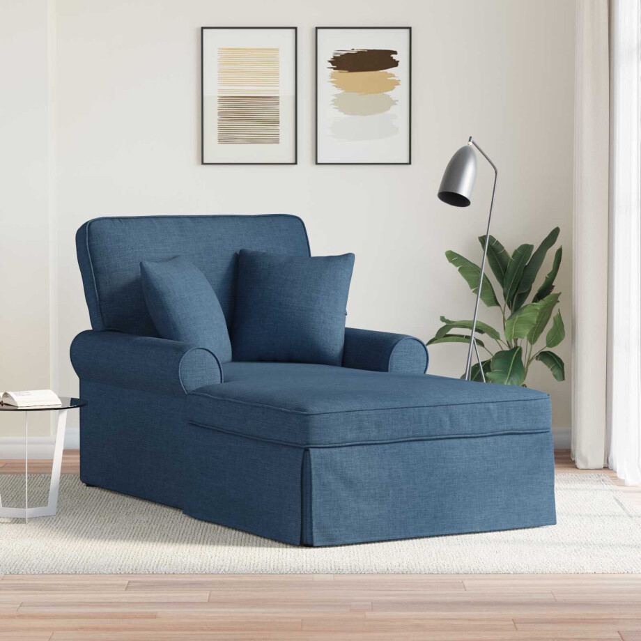 vidaXL Chaise Lounge met Rok met kussen met kussen 3 pcs Blauw Stof afbeelding 1