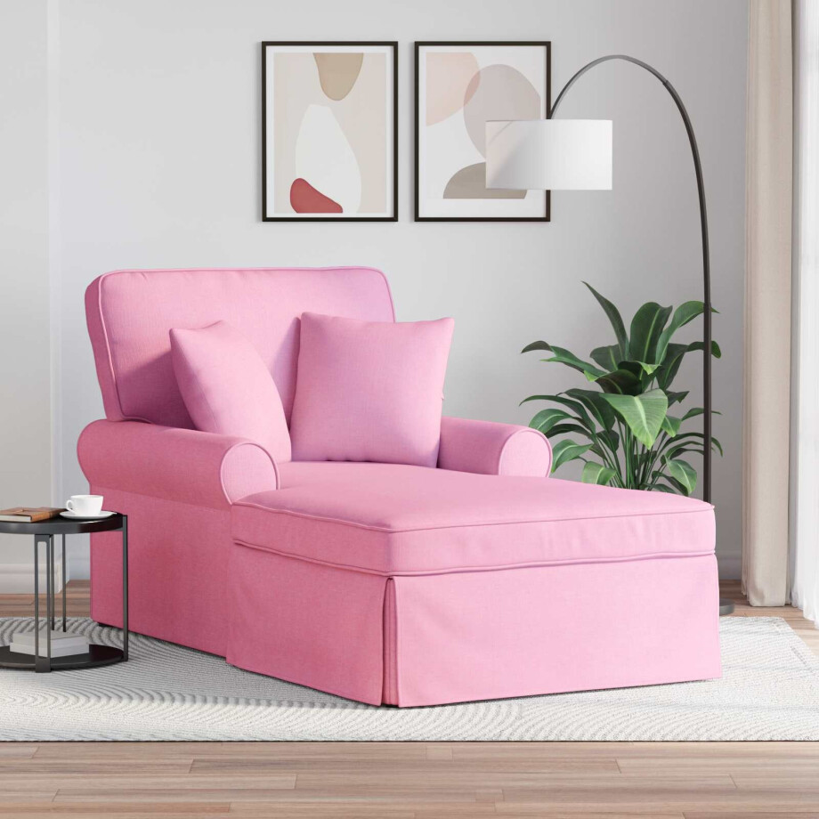 vidaXL Chaise Lounge met Rok met kussen met kussen 3 pcs Roze Stof afbeelding 1