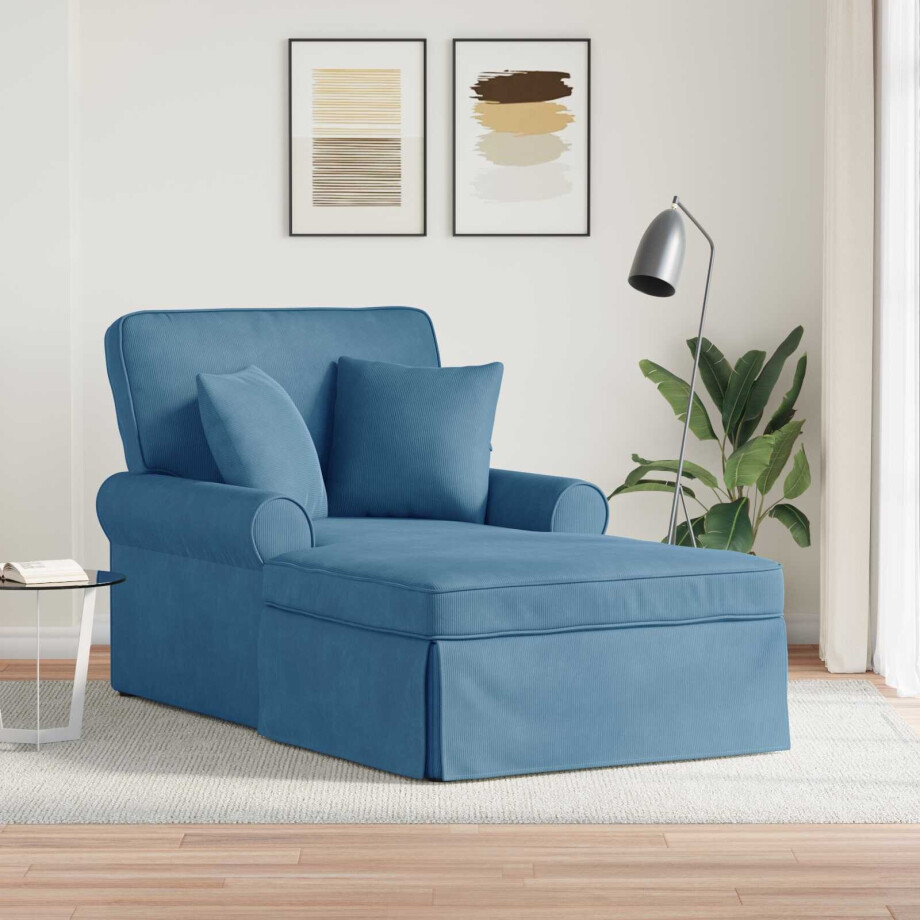 vidaXL Chaise Lounge met Rok met kussen 3 pcs Blauw Katoen Stof afbeelding 1