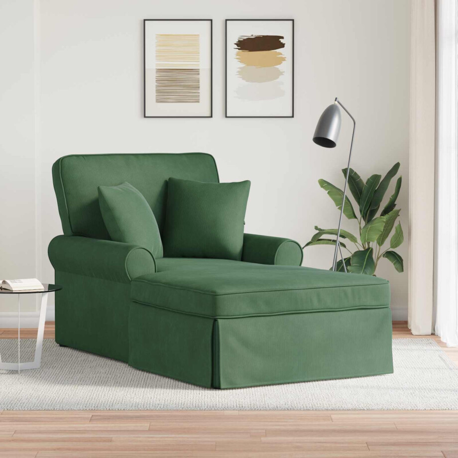 vidaXL Chaise Lounge met Rok met kussen 3 pcs Jungle Groen Katoen Stof afbeelding 1