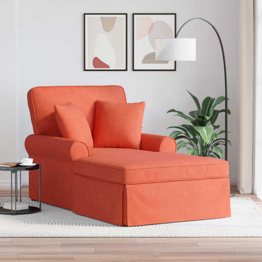 vidaXL Chaise Lounge met Rok met kussen 3 pcs Rood-oranje Katoen Stof afbeelding 1