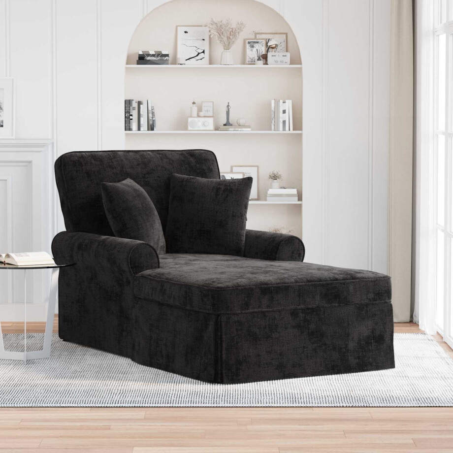 vidaXL Chaise Lounge met Rok met kussen Zwart 157 x 91 x 91 cm ARES afbeelding 1