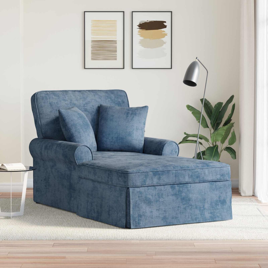vidaXL Chaise Lounge met Rok met kussen Blauw 157 x 91 x 91 cm ARES afbeelding 1