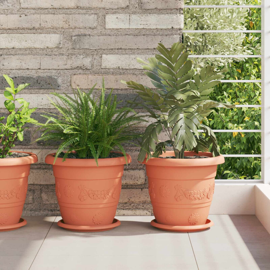vidaXL Plantenpotten 6 pcs Baksteenrood Ø 26 x 21.5 cm Kunststof afbeelding 1