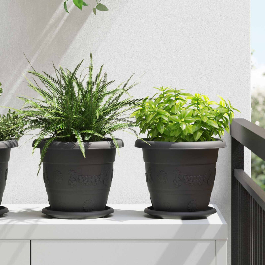 vidaXL Plantenpotten 6 pcs Zwart Ø 22 x 18 cm Kunststof vidaXL Plantenpotten 6 pcs Zwart Ø 22 x 18 cm Kunststof afbeelding 1
