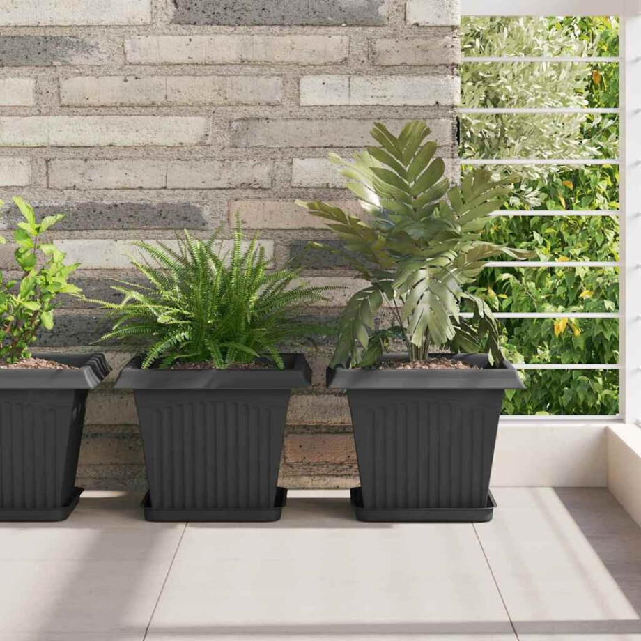 vidaXL Plantenpotten 6 pcs Zwart 28,5 x 28,5 x 22 cm Kunststof afbeelding 1