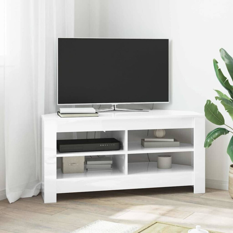 vidaXL HoekTVKast Hoogglans Wit 102 x 40,5 x 45 cm Bewerkt hout afbeelding 1