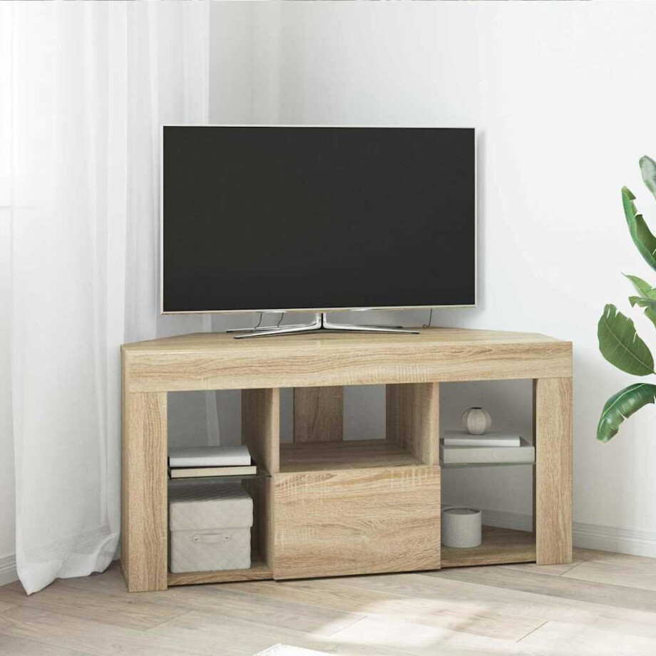 vidaXL Hoek LED TV Kast Sonoma Eiken 100 x 40 x 50 cm Bewerkt hout afbeelding 1