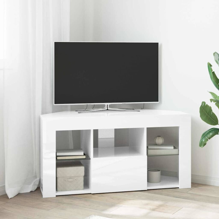 vidaXL Hoek LED TV Kast Hoogglans Wit 100 x 40 x 50 cm Bewerkt hout afbeelding 1