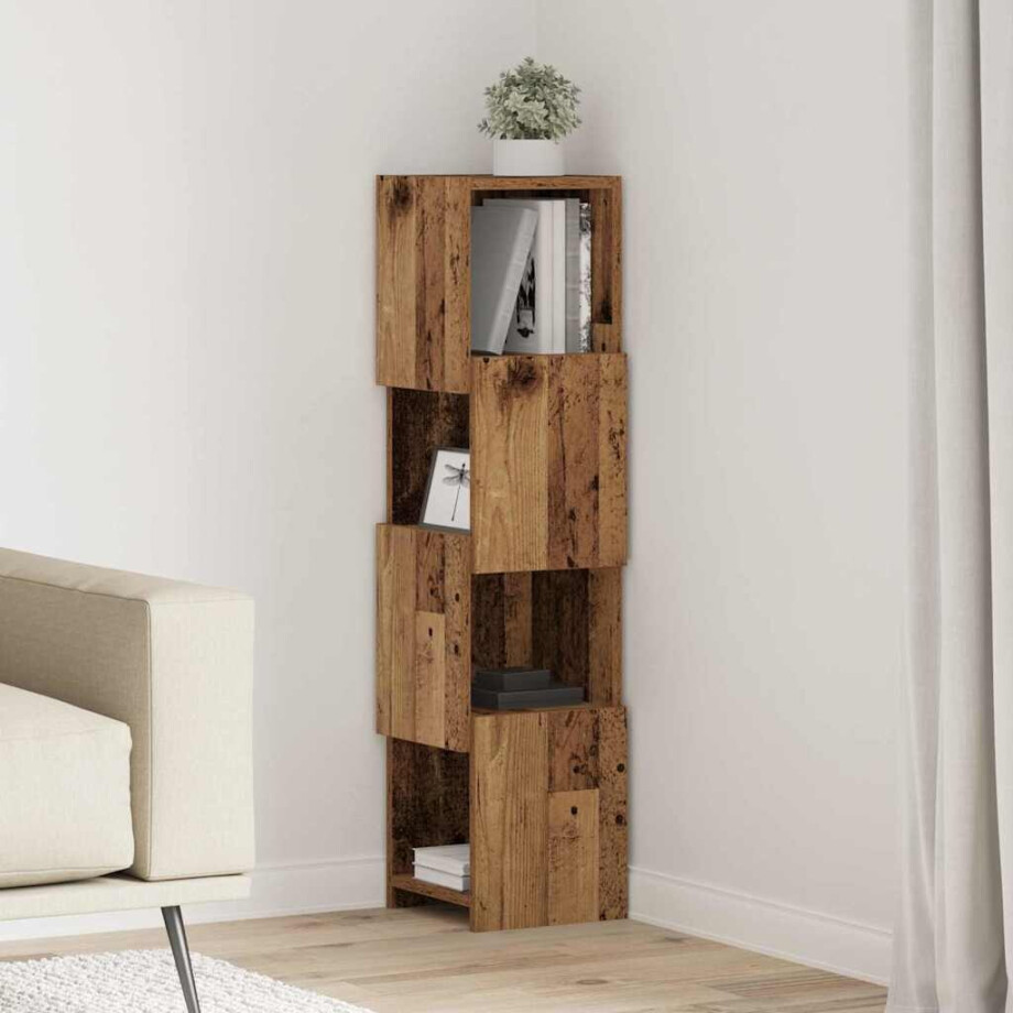 vidaXL Hoekkast Oudhout 25,5x25x102cm Bewerkt hout afbeelding 1