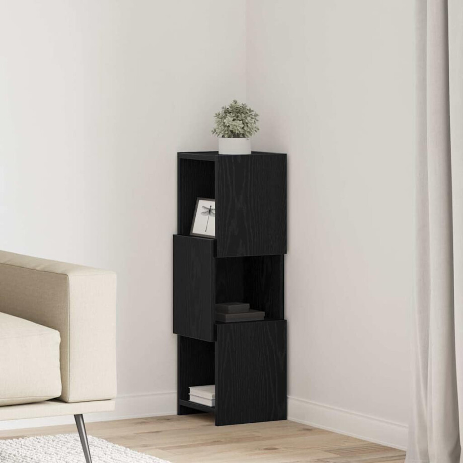 vidaXL Hoekkast Zwart Eiken 25,5x25x80cm Bewerkt hout afbeelding 1