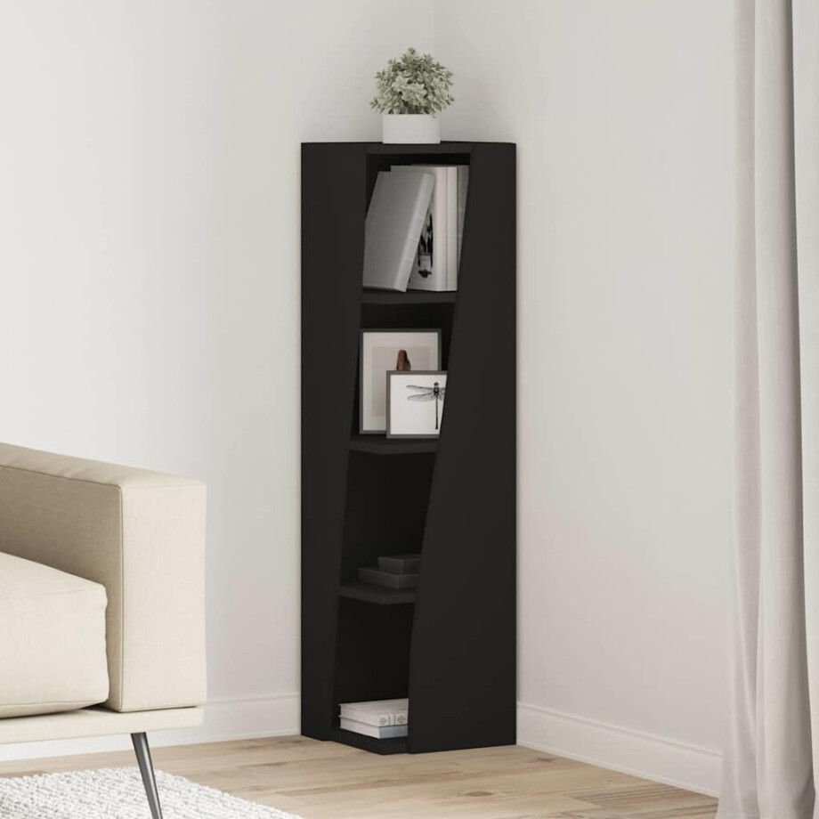 vidaXL Hoekkast Zwart 27,5x27x102cm Bewerkt hout afbeelding 1