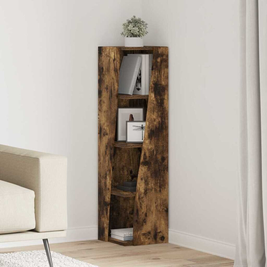 vidaXL Hoekkast Gerookt eiken 27,5x27x102cm Bewerkt hout afbeelding 1