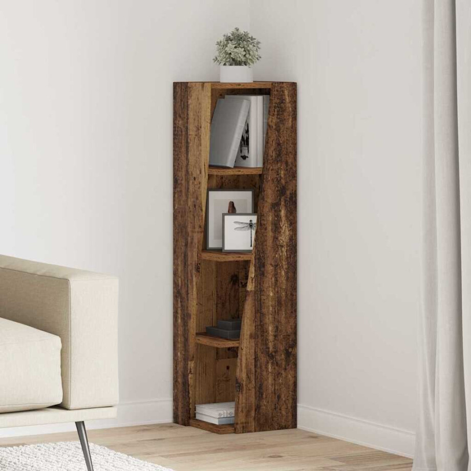 vidaXL Hoekkast Oudhout 27,5x27x102cm Bewerkt hout afbeelding 1