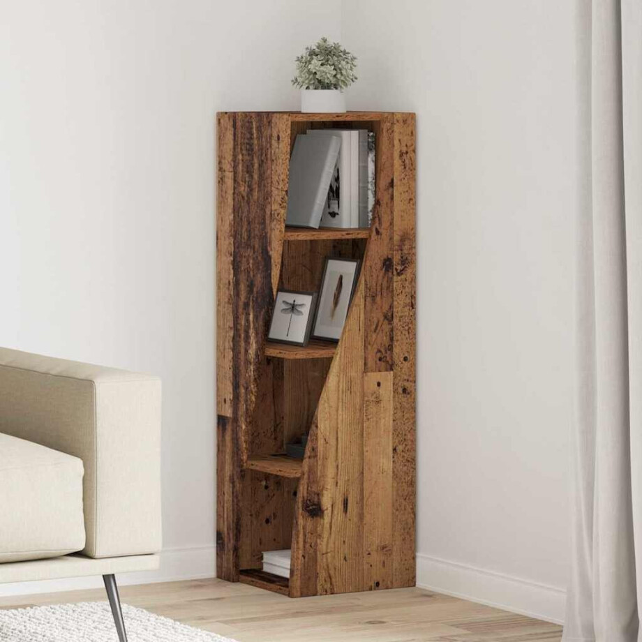 vidaXL Hoekkast Oudhout 32x32x102cm Bewerkt hout afbeelding 1