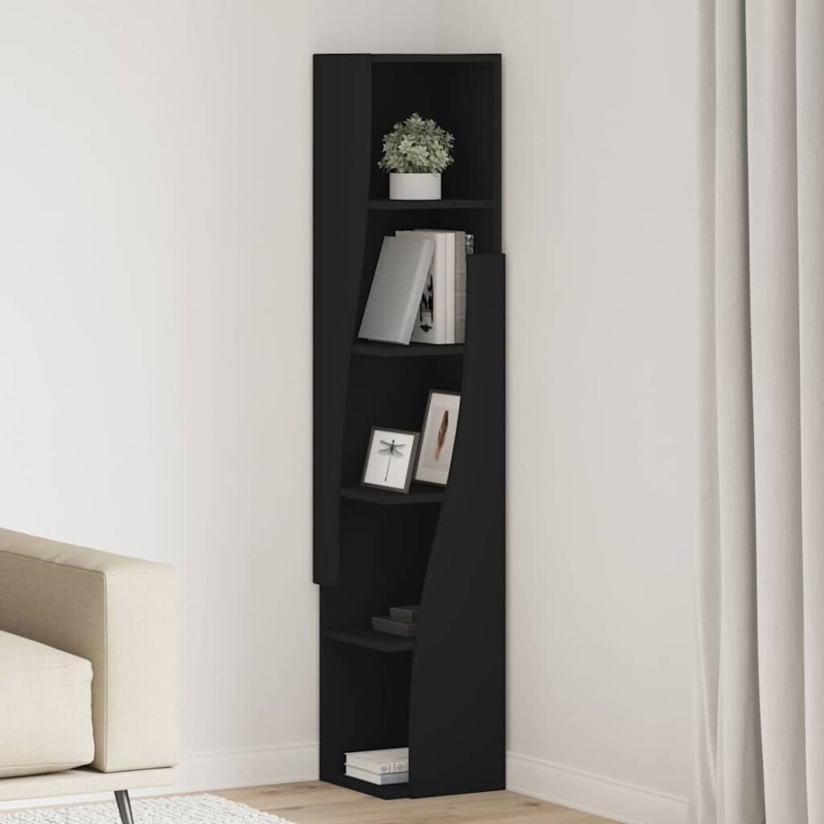 vidaXL Hoekkast Zwart 27,5x27x140cm Bewerkt hout afbeelding 1