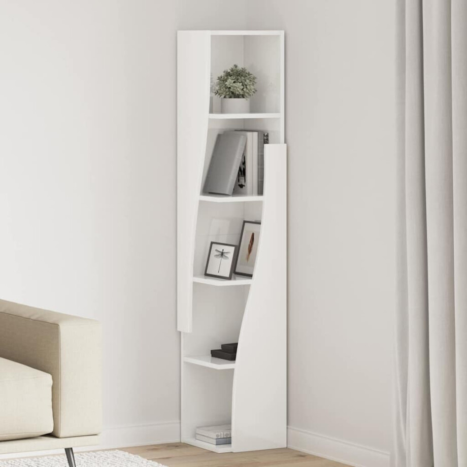 vidaXL Hoekkast Hoogglans wit 27,5x27x140cm Bewerkt hout afbeelding 1