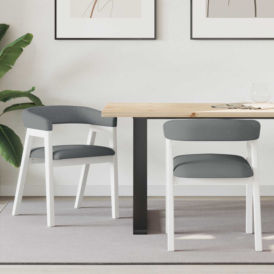 vidaXL Eettafelstoelen 2 pcs Wit 54 x 57 x 73 cm Massief Rubberhout afbeelding 1