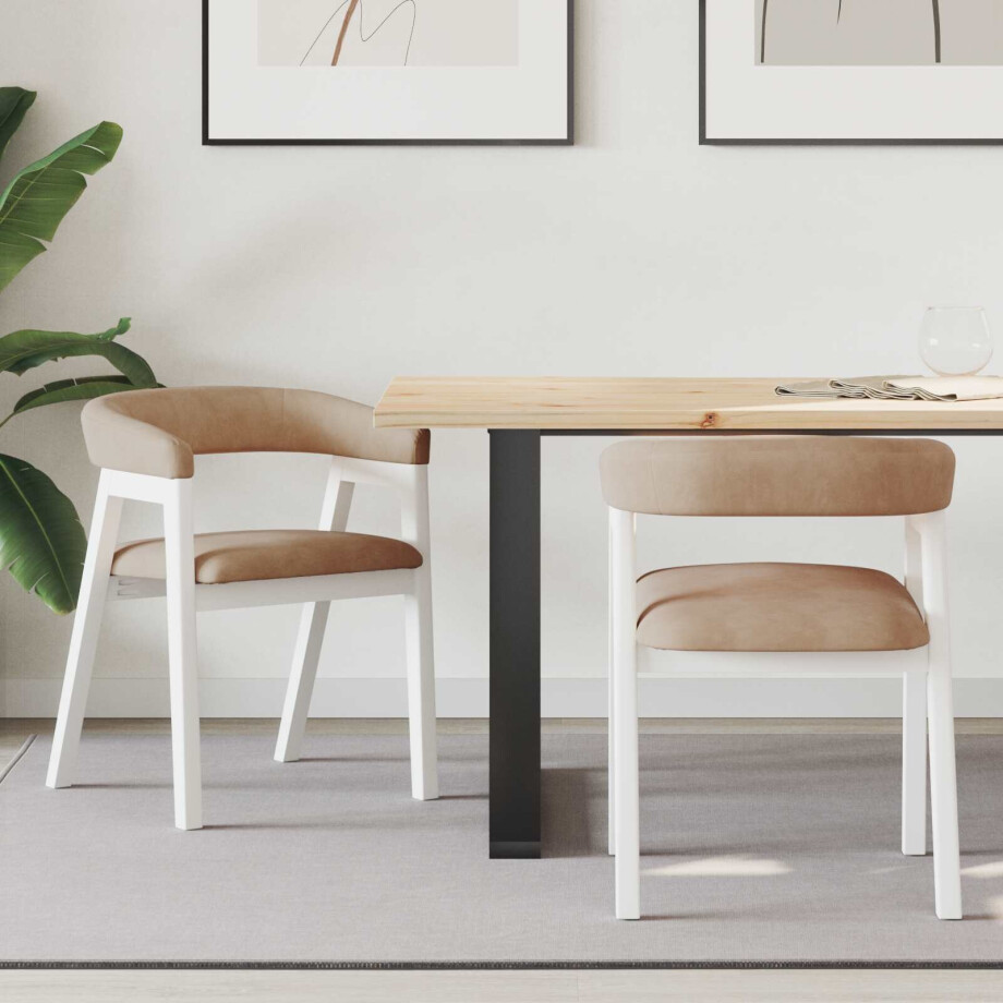 vidaXL Eettafelstoelen 2 pcs Wit 54 x 57 x 73 cm Massief Rubberhout afbeelding 1