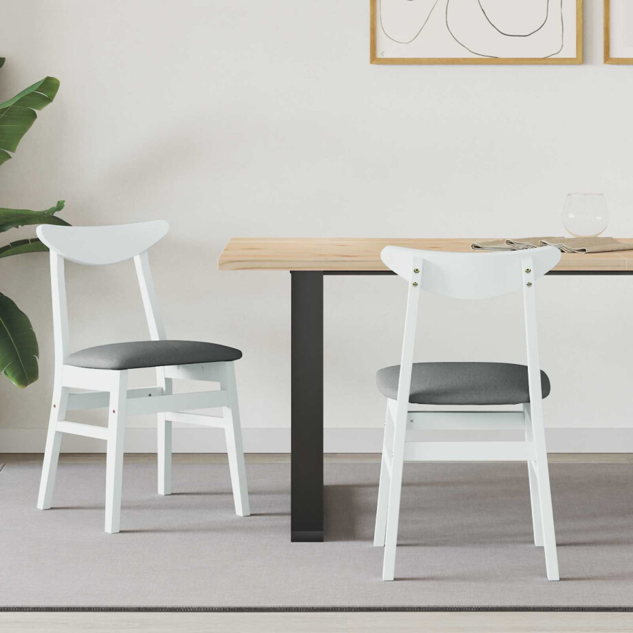 vidaXL Eettafelstoelen 2 pcs Wit 42 x 47.5 x 81 cm Massief Rubberhout afbeelding 1