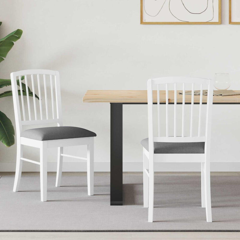 vidaXL Eettafelstoelen 2 pcs Wit 50 x 52,5 x 91 cm Massief Rubberhout afbeelding 1