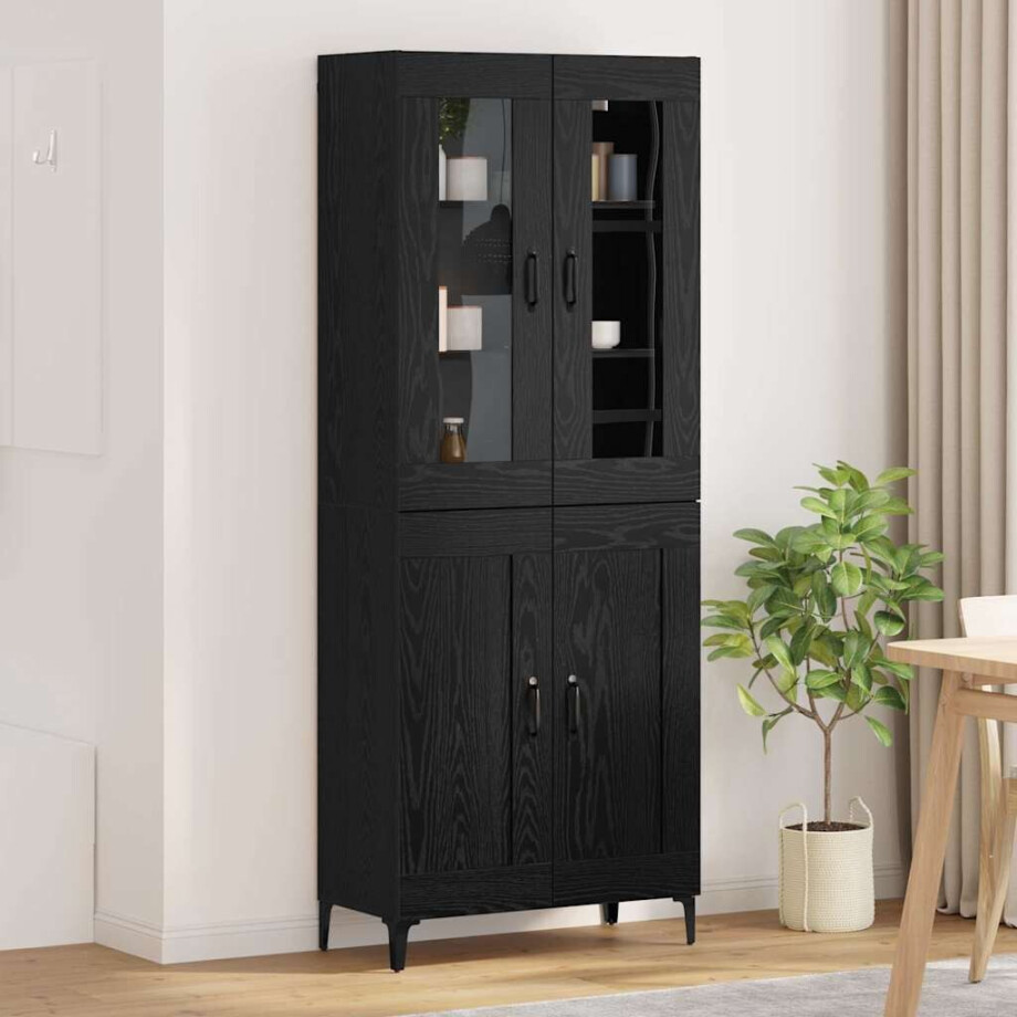 vidaXL Hoge kast Zwart Eiken 69,5 x 34 x 180 cm Bewerkt hout vidaXL Hoge kast Zwart Eiken 69,5 x 34 x 180 cm Bewerkt hout afbeelding 1