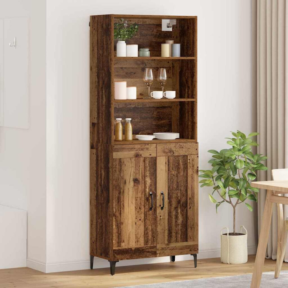 vidaXL Hoge kast 2 pcs Oud hout Bewerkt hout afbeelding 1